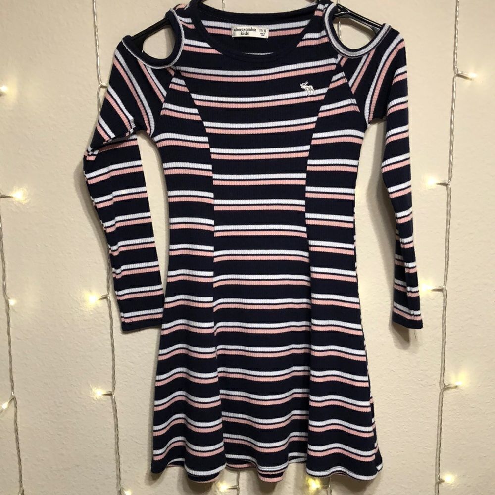 Abercrmbie Kids Navy, Pink and White  Striped Cold Shoulder Dress